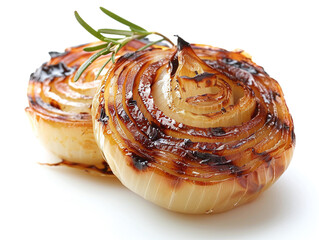 grilled onion piece on white background