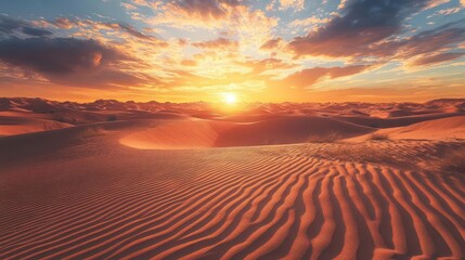 Wall Mural - mesmerizing desert landscape with towering sand dunes golden sunset glow