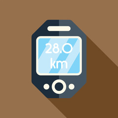 Poster - electronic device showing distance in kilometers for cycling or running workout with long shadow des