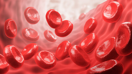 Wall Mural - Red Blood Cell in an artery, Blood Flow, medical human health-care Concept Background, 3d rendering.