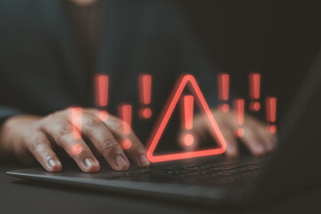 Fototapete - Cybersecurity, Internet cyber crime, System alert warning. Malicious software, threat, virus or compromised information. Cyber attack on computer network. data privacy, illegal connection, cybercrime.