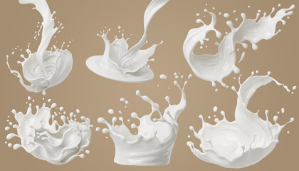 Poster - Set of Milk splash and pouring.