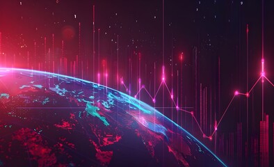 Poster - a dynamic stock market graph with red and blue colors, set against the backdrop of an abstract digit