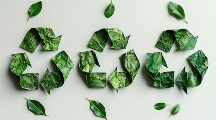 Green Recycling Concept: Reuse, Reduce, Recycle Symbol on Recycled Material Background