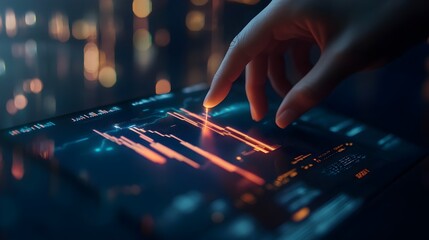 Aufkleber - A Hand Interacting with Holographic Market Visualization