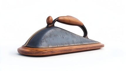Poster - Classic 3D Iron with Wooden Handle and Metal Base on White Background