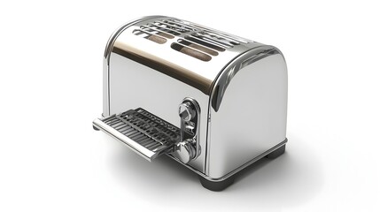 Poster - Classic Shiny Metal Toaster with Manual Lever on White Background