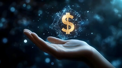 Poster - Hand Hovering Over Holographic Dollar Sign Symbolizing Financial Transactions