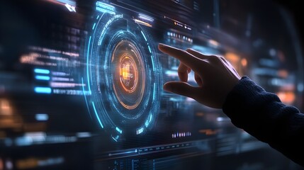 Fototapete - Hand Navigating Holographic Screen Displaying Key Performance Indicators