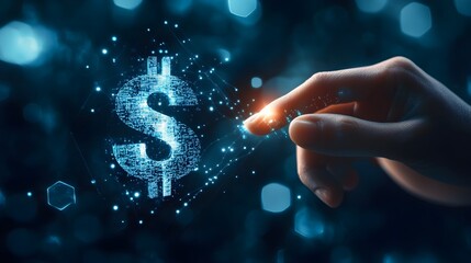 Aufkleber - Hovering Hand over Holographic Dollar Sign Representing Financial Transactions