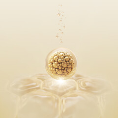 Wall Mural - cosmetic serum oil drop on skin cell, skin repair, moisturizer, collagen serum, exosome with skin ce