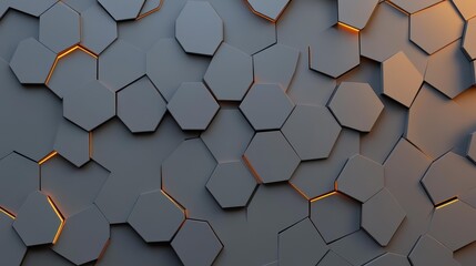 Wall Mural - Stunning hexagonal metal background exudes an abstract vibe, enhanced with light for a modern touch.