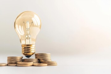 A creative still life featuring a light bulb atop a stack of coins, symbolizing innovative ideas and financial growth.