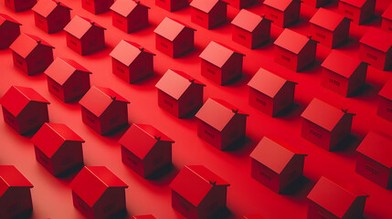 Poster - Red Real Estate Houses Logo Design. 3D Rendering Illustration