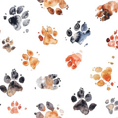 Poster - Watercolor cute isolated cat and dog footprints ilustration. 
