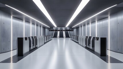 Poster - Sleek and Automated Metro Station with Minimalist Design for Seamless Commuting