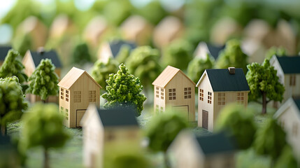 Poster - Wood block houses in a growth real estate concept.