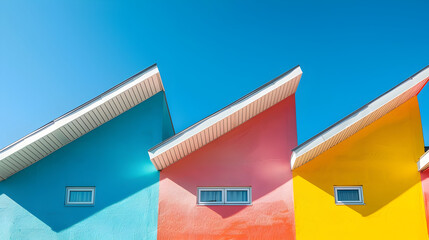 Poster - rainbow colorful house wall gable roof and clear blue sky, in LGBT home concept
