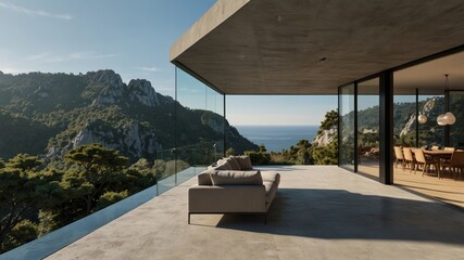 Wall Mural - a modern glass house perched on a cliffside in the mountains