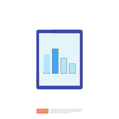 Fototapete - Blue Tablet Icon With a Bar Graph Showing Progress, Isolated on White Background, Flat Cartoon Vector Illustration