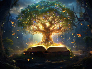 Wall Mural - Atrractive Open book with fairytale scene