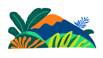 Wall Mural - A simplified and iconic illustration of a mountain covered by a sugarcane plantation, white background