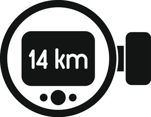 Poster - Bike computer showing fourteen kilometers icon in simple style on a white background