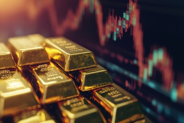 A gold bars with stock market chart