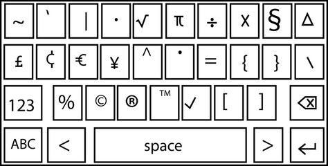 Fototapete - Smartphone keyboard in dark mode, keypad buttons in trendy modern Outline style, mobile phone tab concept for black color text app vector illustration isolated on transparent background.
