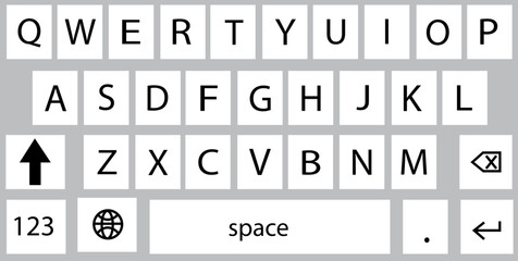 Poster - Smartphone keyboard in light mode, keypad alphabet buttons in trendy modern flat style, mobile phone tab concept for white color text app vector illustration isolated on transparent background.