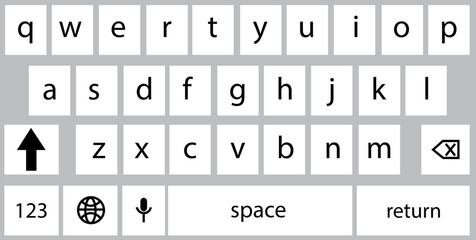 Poster - Smartphone keyboard in light mode, keypad alphabet buttons in trendy modern flat style, mobile phone tab concept for white color text app vector illustration isolated on transparent background.