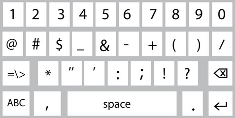 Poster - Smartphone keyboard in light mode, keypad numerals buttons in trendy modern flat style, mobile phone tab concept for white color text app vector illustration isolated on transparent background.
