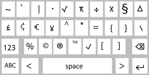 Poster - Smartphone keyboard in light mode, keypad buttons in trendy modern flat style, mobile phone tab concept for white color text app vector illustration isolated on transparent background.