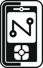 Poster - black and white icon of a mobile phone displaying a gps navigation system with a plotted route
