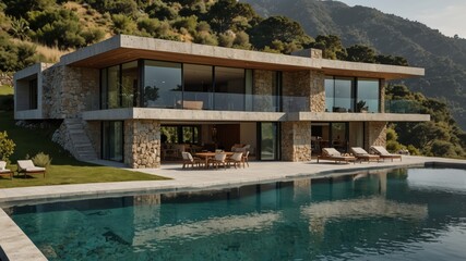 Wall Mural - contemporary mountain villa with a flat roof