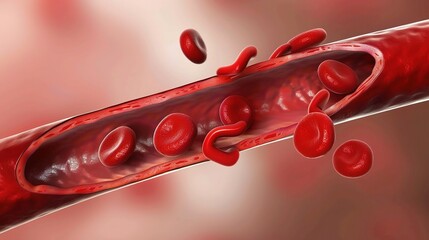 Intricate Vascular Thrombus Formation: Detailed Depiction of Clotting Process and Blood Vessel Obstruction. Medical Illustration for Health Education.