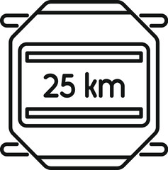 Poster - line art vector icon of a digital speedometer showing a speed of 25 kilometers per hour