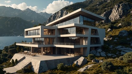 Wall Mural - Futuristic Mountain Home