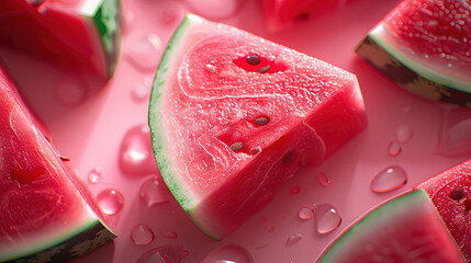 Flat lay close up of watermelon slices in watery background 