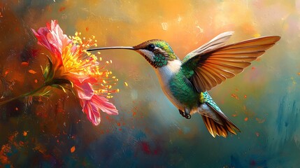 Sticker - Hummingbird in Flight Over Flower.