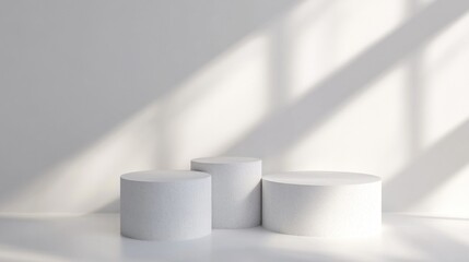 Wall Mural - Minimalist White Podium with Sunlit Shadows