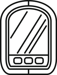 Poster - Line drawing of an airplane window showing three buttons below the glass