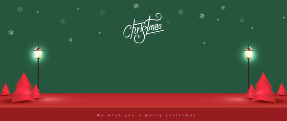 Wall Mural - merry christmas banner with studio table room product display