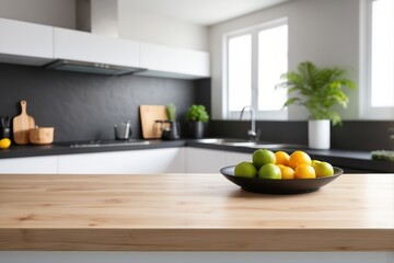 Wall Mural - Wooden Countertop in Modern Kitchen with Citrus Fruit Bowl