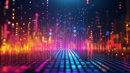 Poster - Abstract Neon Lights and Grid Pattern