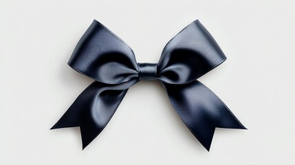 A realistic satin bow, gracefully looping ribbon, photorealistic detail, midnight blue, isolated on white background