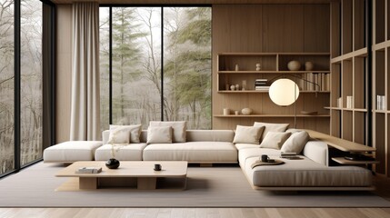 Poster - Modern interior japandi style design living room