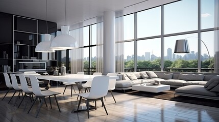 Poster - modern light apartment with big windows interior design