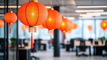 Canvas Print - Red Lanterns Hanging in Office.