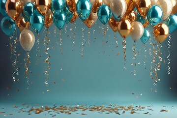 Wall Mural - Balloons and Confetti on Blue Background